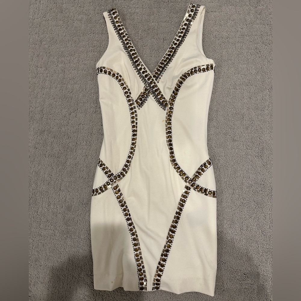 Bebe Cream Zip-Up dress